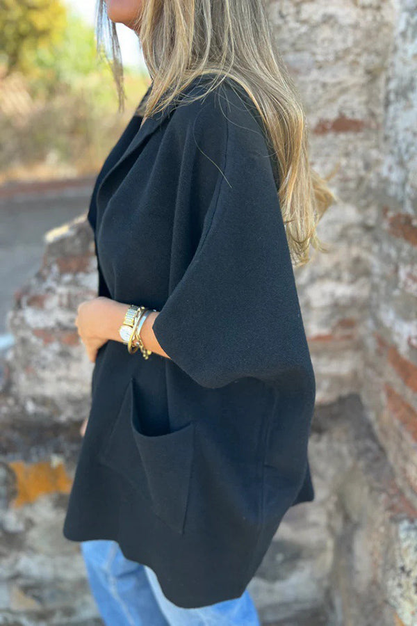 Solid Color Casual Hooded Single Button Pocket Loose Cape Jacket