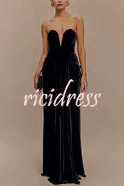 Paige Velvet Off Shoulder Side Pleated Hip Drape Maxi Dress
