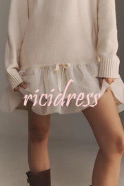 Holiday Cutie Knit Long Sleeve Turtleneck Tulle Twofer Mini Dress