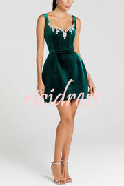 Blair Luxurious Velvet Jewel-encrusted Sweetheart Neck Pocket Tulip Stretch Mini Dress