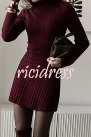 Solid Color Long-sleeved Slim-fit Elegant Knitted Mini Dress