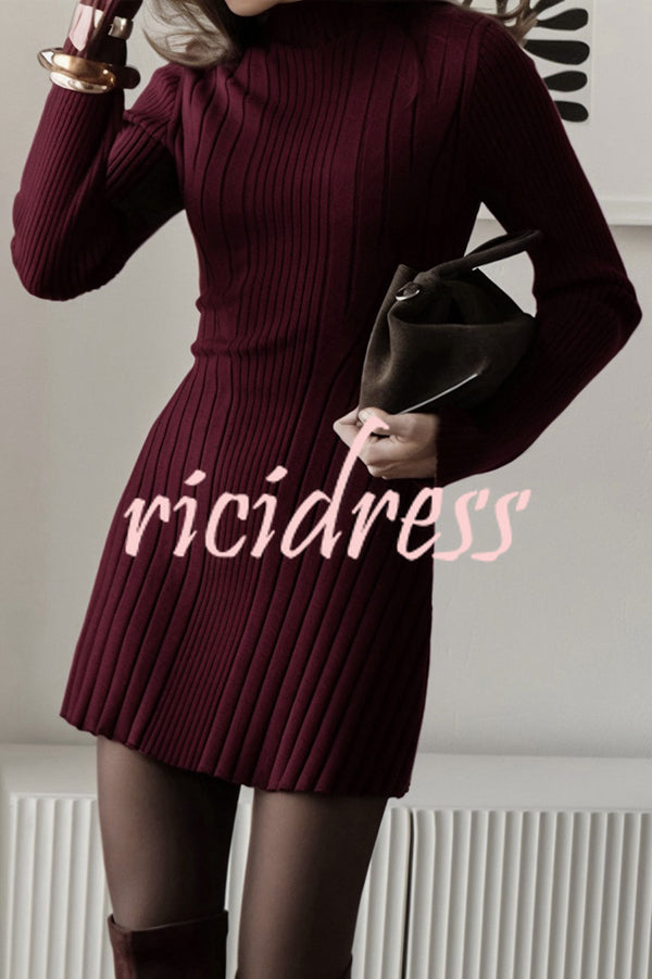 Solid Color Long-sleeved Slim-fit Elegant Knitted Mini Dress