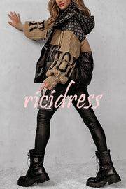 Stylish Denim Knit Long-sleeved Patchwork Hooded Pocket Thickened Jacket