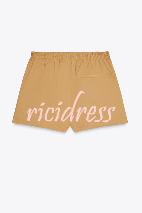 Chic Comfort Mid Rise Elastic Waist Contrast Buttons Pocket Mini Skort