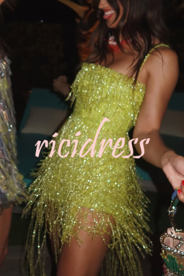 Sparkle Night Beaded Sequined Tassel Slip Midi Dress