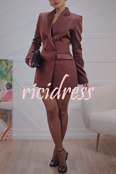 Monica Satin Double-breasted Long Sleeve Peak Lapel Blazer Mini Dress