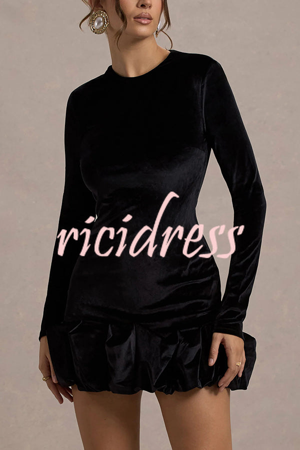 Solid Color Velvet Slim-fit Long-sleeved Mini Dress