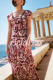 Unique Print Square Neck Ruffle Holiday Maxi Dress