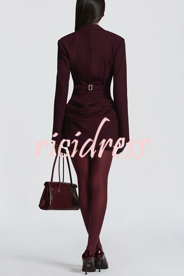 Solid Color Slim-fit V-neck Elegant Draped Formal Mini Dress