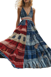 Independence Day Print Sleeveless Casual Loose Maxi Dress