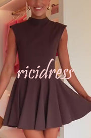 Solid Color Round Neck Sleeveless Waist Mini Dress