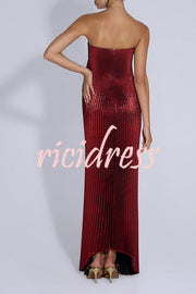 Party Time Pleated Metallic Fabric Off Shoulder Irregular Hem A-line Maxi Dress