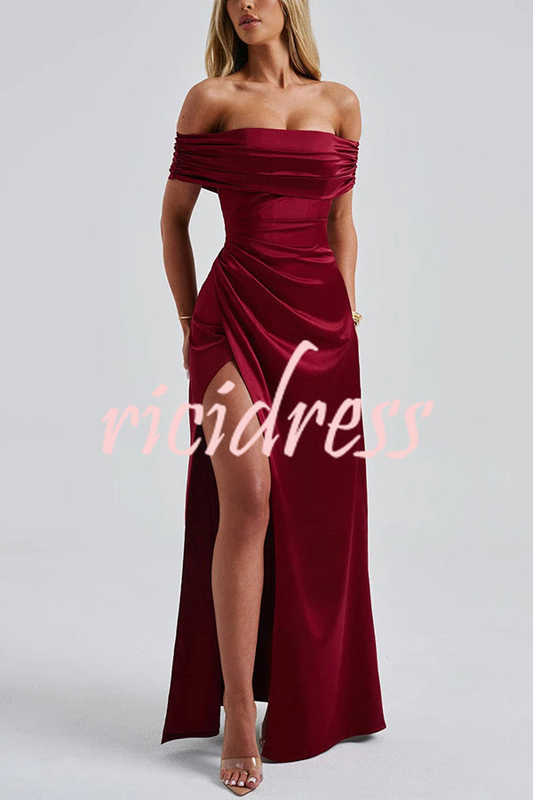 Sexy Off-shoulder Fitted High Slit Elegant Maxi Dress