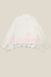 Daisy Long Sleeve Back Crochet Floral Lace A-line Blouse