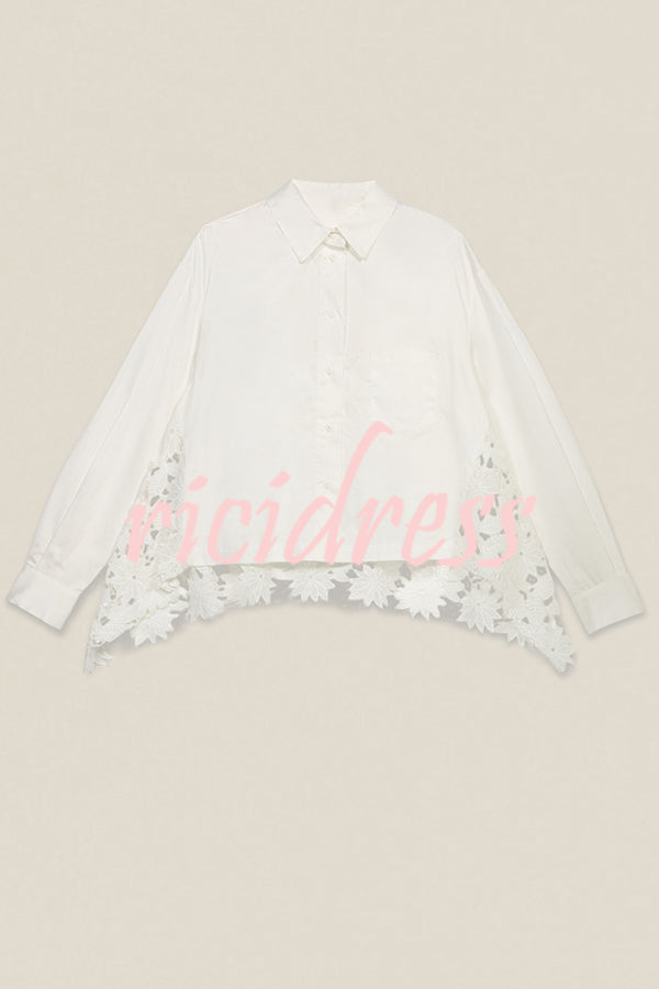 Daisy Long Sleeve Back Crochet Floral Lace A-line Blouse