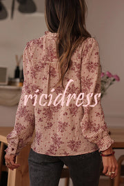 Plant Plaid Printed Long-sleeved Ruffles Casual Shirt