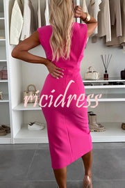 Solid Color Round Neck Sleeveless Slim Fit Slit Midi Dress