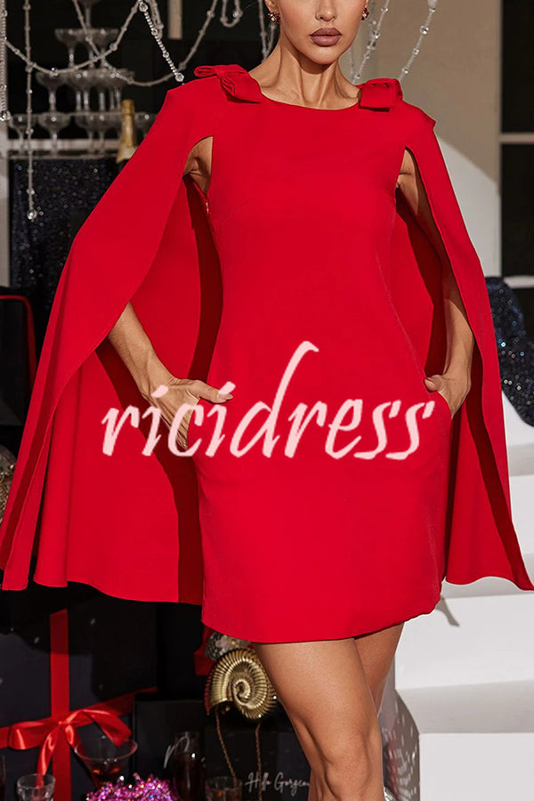 Dear Me Bow Detail Cape Pocket H-line Mini Dress