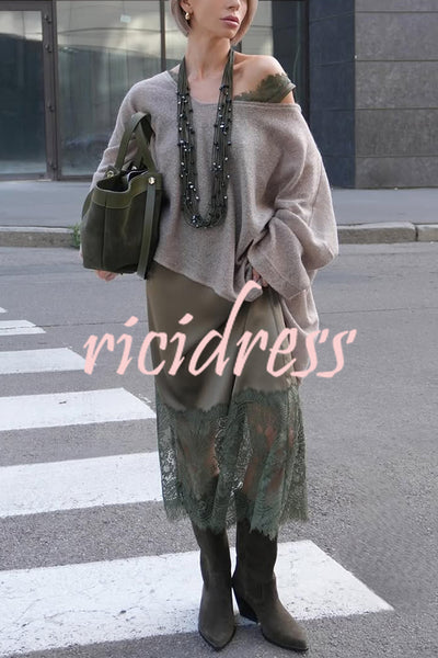 Warm Winter Knit Wide Neck Batwing Sleeve Loose Relaxed Sweater