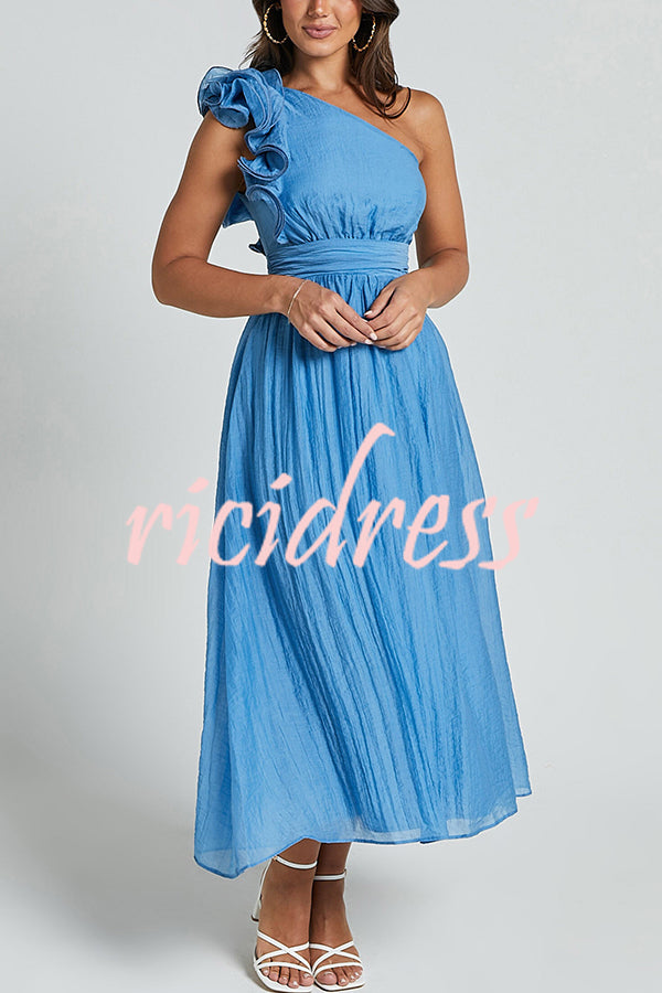 Romantic Seaside One Shoulder Frill Detail Sleeve Layered Midi Dress