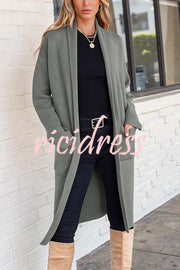 Solid Color Long-sleeved Casual Loose Pocket Mid-length Cardigan