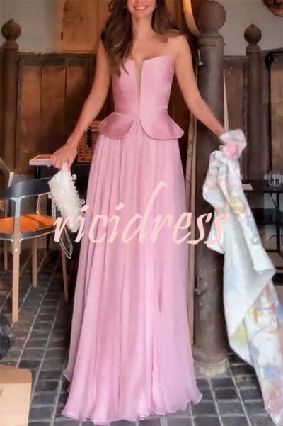 Fantasy Fairy Pleated Corset Chiffon Hem Strapless Maxi Dress