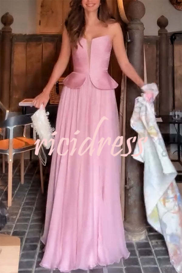 Fantasy Fairy Pleated Corset Chiffon Hem Strapless Maxi Dress