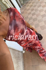 Unique Printed Off-the-shoulder Waisted Holiday Maxi Dress