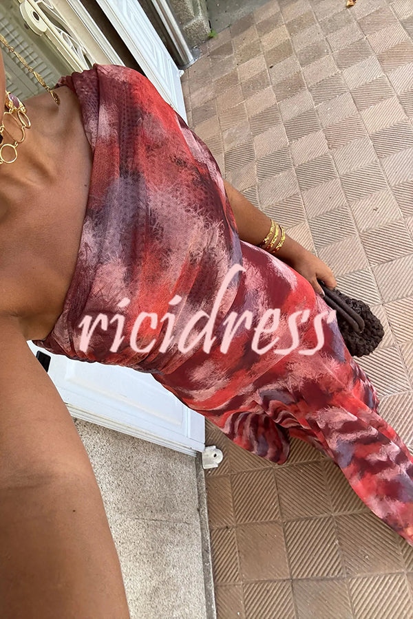 Unique Printed Off-the-shoulder Waisted Holiday Maxi Dress