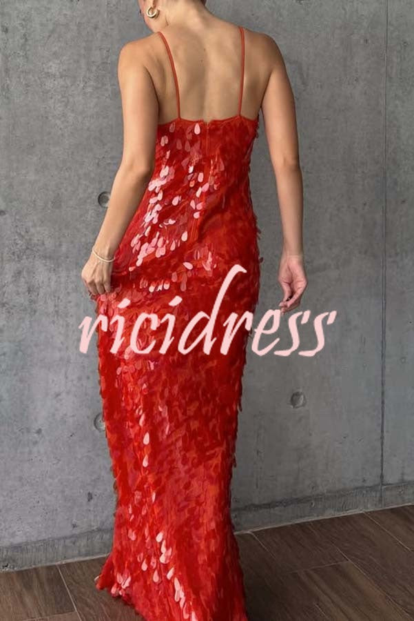 Reshape Beauty Fish Scale Sequin Cutout U-neck Slip Maxi Dress