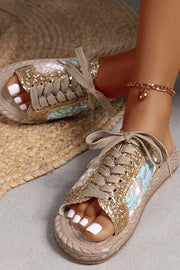 Sequined Mesh Embroidered Casual Strappy Flat Slippers