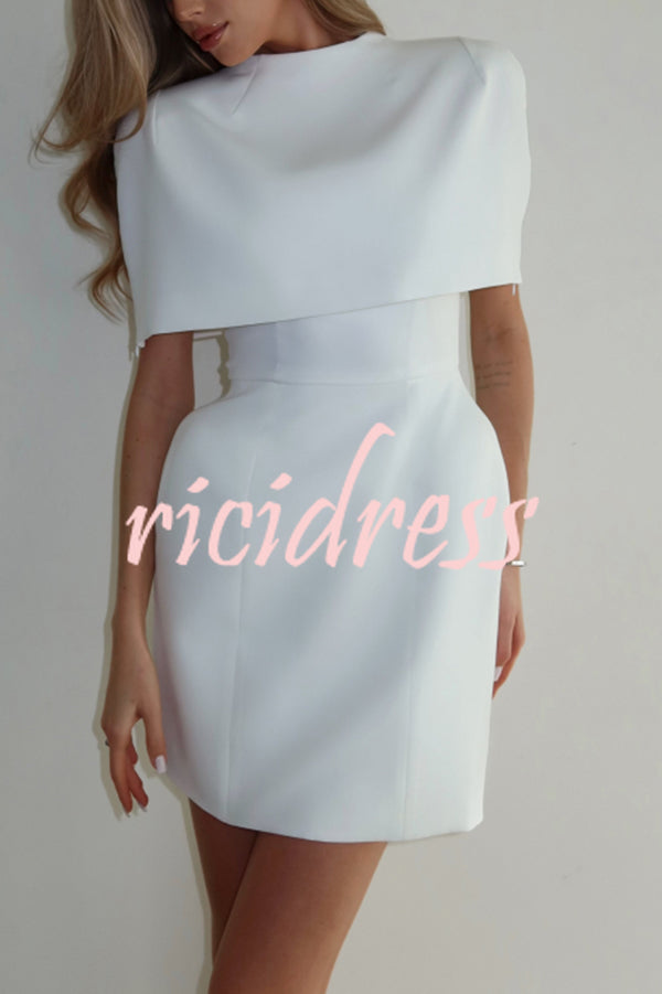 Solid Color Shawl and Square Neck Sleeveless Fitted Mini Dress Two-piece Set