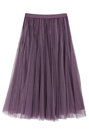 Ravishing Shiny Fabric Mesh Tulle Elastic Waist Midi Skirt