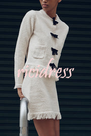 Fashion Round Neck Long Sleeve Bow-decorated Pocket Knitted Jacket