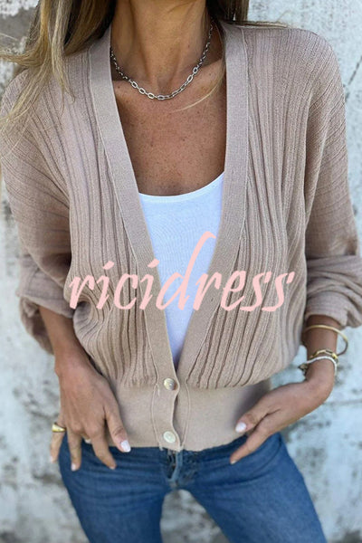 Solid Color Loose V-neck Long-sleeved Casual Knitted Sweater