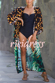 Unique Print Loose Lace Up Holiday Maxi Cover Up