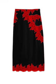 Sunday Social Contrast Color Satin Lace Trim Mid Rise Maxi Skirt