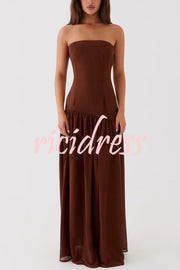 Eden Patchwork Semi-sheer Chiffon Strapless Maxi Dress