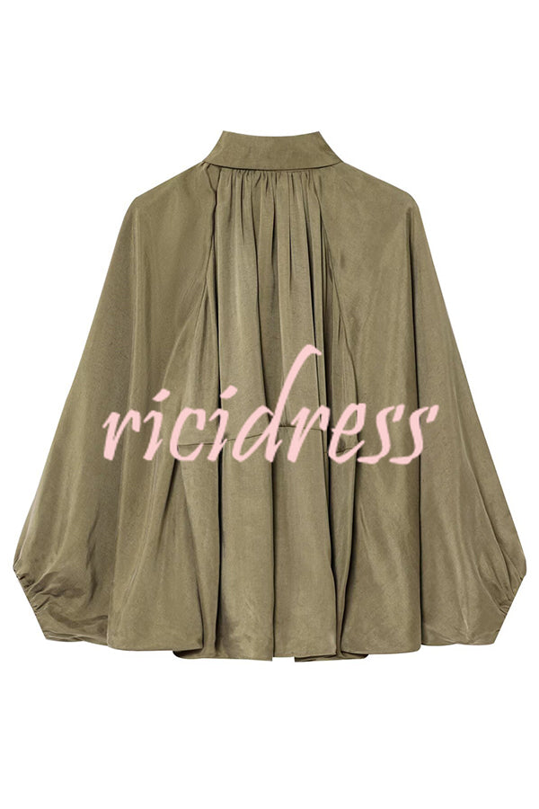 Fashion Lapel Loose Puff Long Sleeve Casual Zipper Jacket
