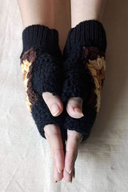 Knitted Sunflower Warm Half Finger Wool Gloves