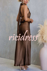 Satin Fashion Halter Backless Slim Elegant Maxi Dress