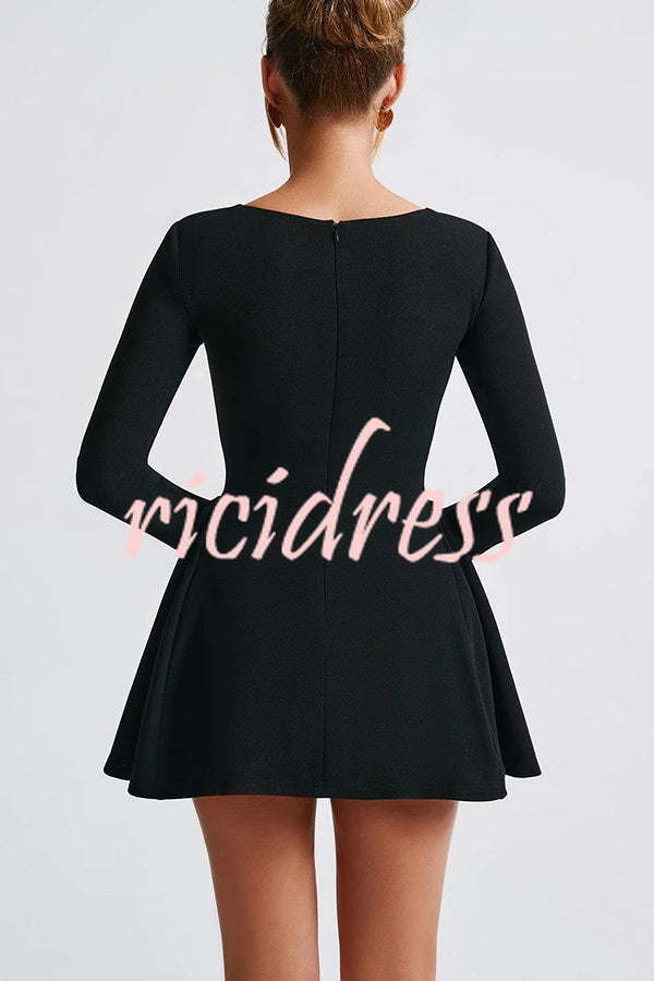 Paris Dream Sweetheart Knotted Neck Long Sleeve Stretch Mini Dress