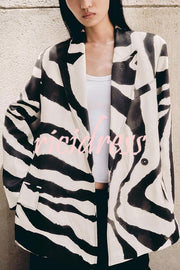 Breath of Freedom Animal Print Button Up Long Sleeve Lapel Loose Blazer