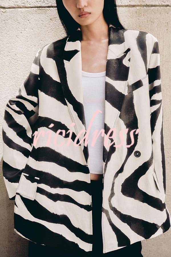 Breath of Freedom Animal Print Button Up Long Sleeve Lapel Loose Blazer