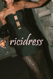 Nerissa Satin cutout metal ball Patchwork sequin hem strapless maxi dress