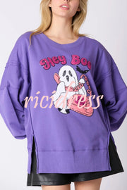 Halloween Cartoon Ghost Sequin Loose Casual Sweatshirt