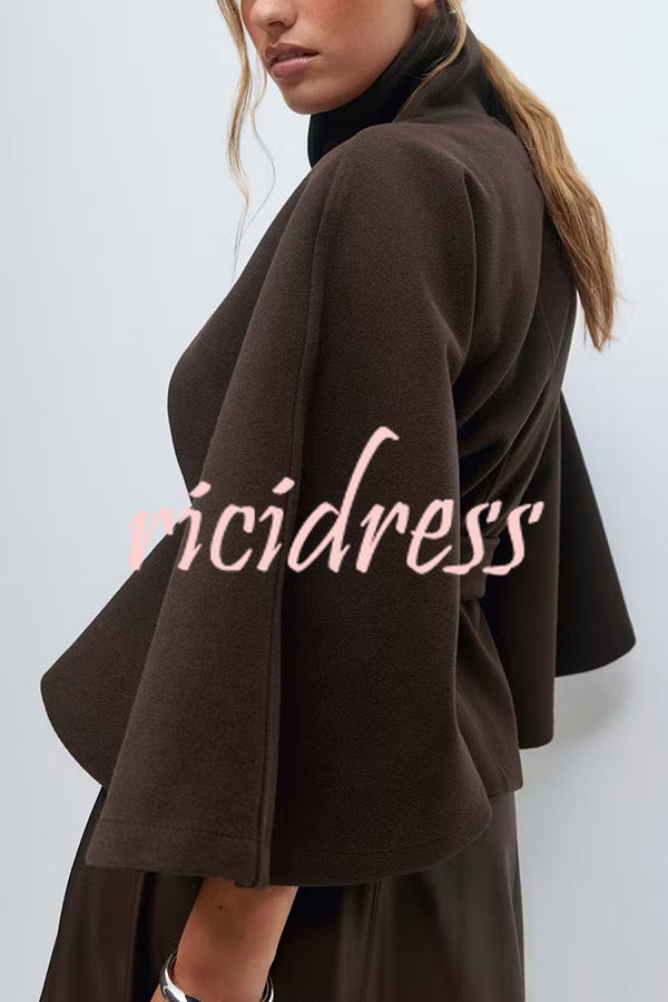 Fashionable Stand Collar Button Waist Tie Loose Cape