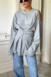 Various Ways Cutout Shoulder Long Sleeve Side Button Relaxed T-shirts