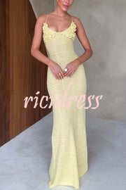 Olivia Crochet Knit Rose Texture Backless Stretch Maxi Dress