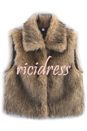 Stylish Collared Sleeveless Short Faux Fur Vest